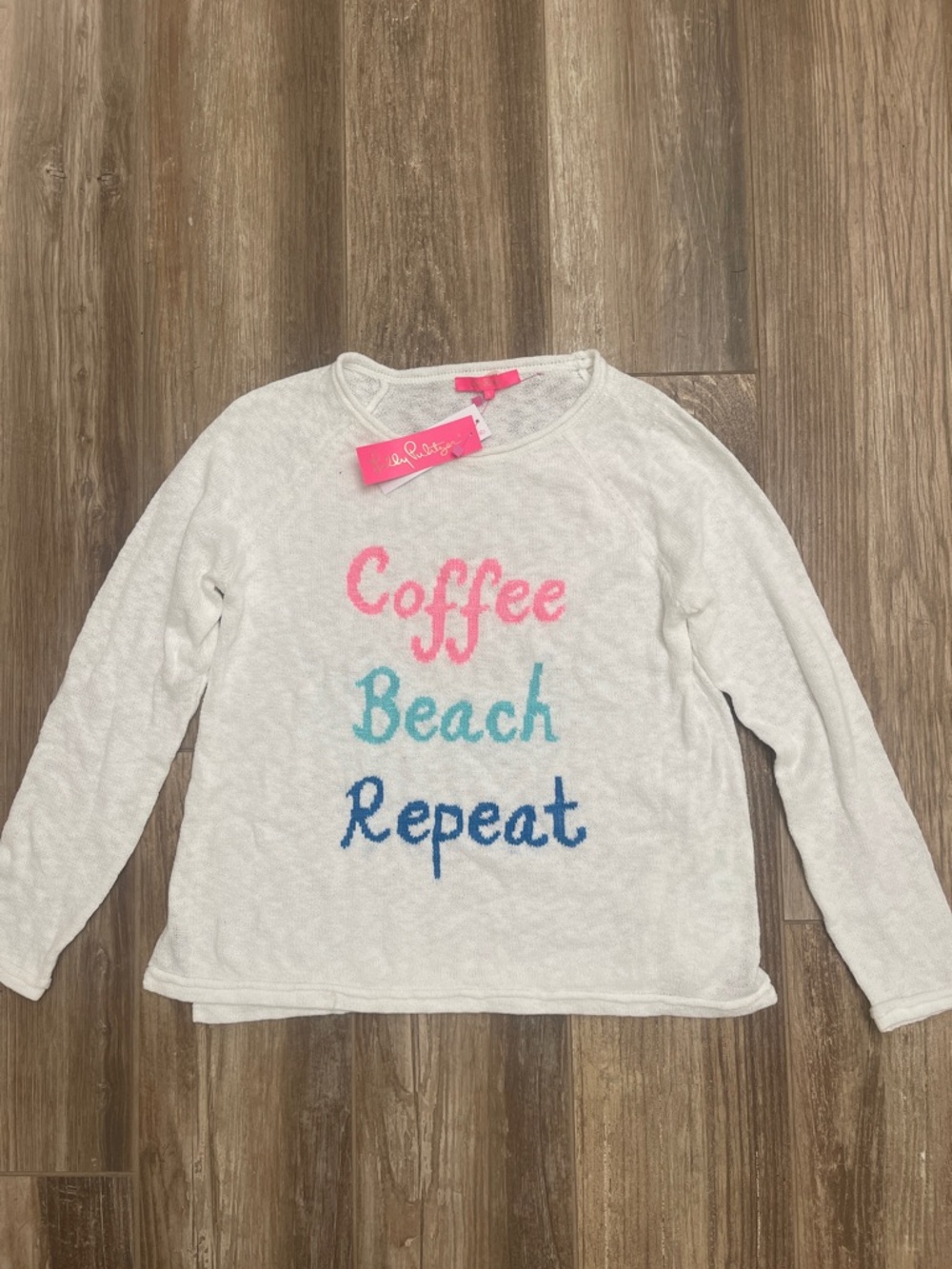 Lilly Pulitzer White ☕️ 'Coffee Beach Repeat' 🏖️ Lightweight Sweater ~Size Large